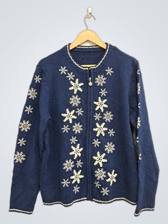 Blauer Schneeflocken-Reißverschluss-Cardigan