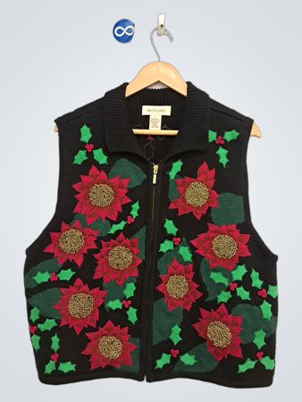 BECHAMEL Schwarze Blumen-Weihnachtsstern-Stechpalmen-Weste
