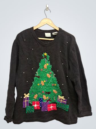 Bobbie Brooks Hässlicher Weihnachtspullover mit Tannenbaum und Geschenken