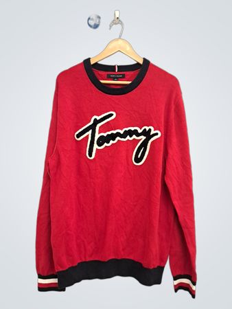 Tommy Hilfiger roter Rundhalsausschnitt-Pullover