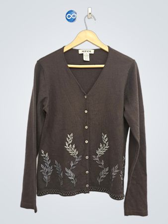 ALFANI Damen Strickjacke mit brauner Stickerei