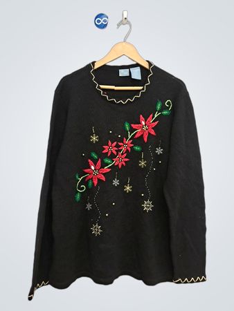 Schwarzer Holiday-Poinsettia-Pullover