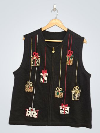 Schwarze ärmellose Weste mit Geschenk-Applikationen