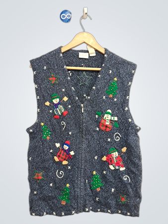 ERIKA Damen Weihnachts-Pulloverweste mit Schneemann & Tannenbaum