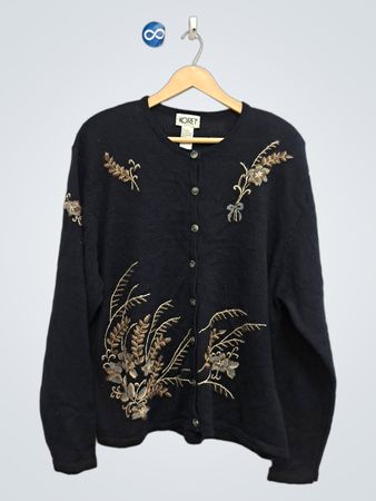 KORET Women's Navy Blue Embroidered Cardigan