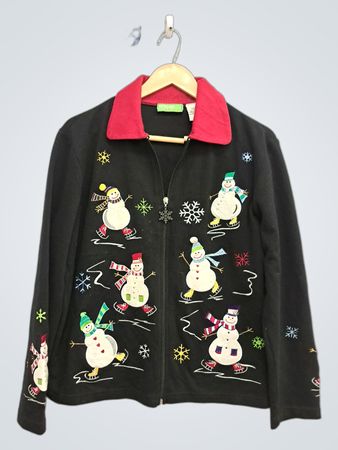 Schwarze Jacke mit Schneemann-Grafik