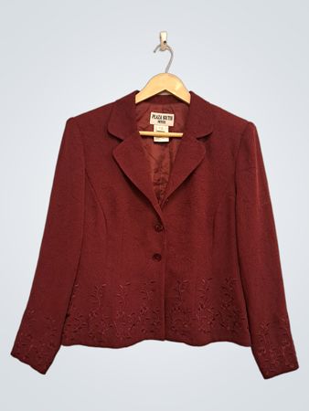 Plaza South Petite Damen Burgunderroter bestickter Blazer