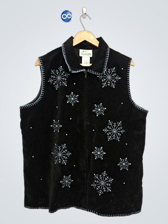 Die Queen's Heart Black Snowflake bestickte Samtweste