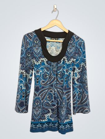 Apt. 9 Blue Paisley Print Langärmliges Tunika-Oberteil
