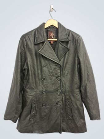 G III Women's Black Leather Double Breasted Blazer
