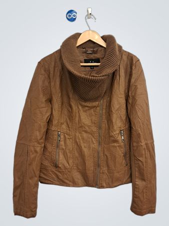 LA Coalition Braun Kunstlederjacke mit Strickkragen