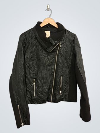 Thread & Supply Schwarze Kunstleder-Motojacke