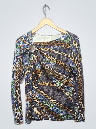 Langärmeliges Oberteil mit Animal-Print und runder Detailverzierung