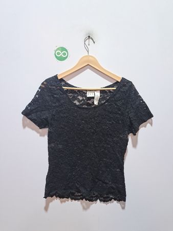 IVY schwarzes Spitze-Kurzarm-Top