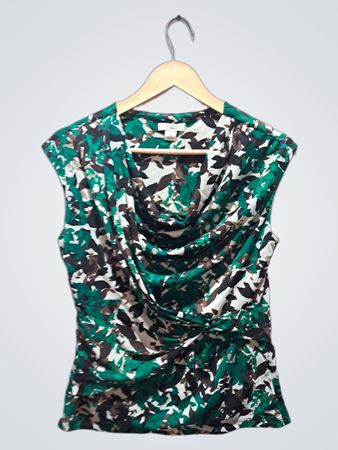 Cato Women's Green Floral Print Cowl Neck Sleeveless Top