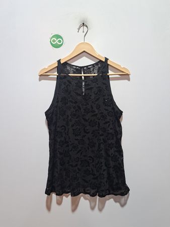 Schwarzes ärmelloses Top mit Blumenmuster