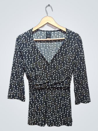 J.T.B. Damen schwarze bedruckte V-Ausschnitt-Bluse