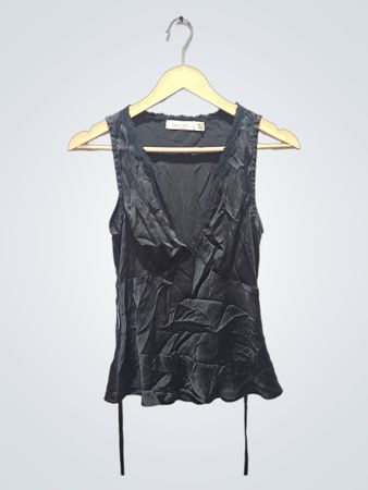 GLASSONS schwarzes ärmelloses Top mit V-Ausschnitt und Spitzenbesatz