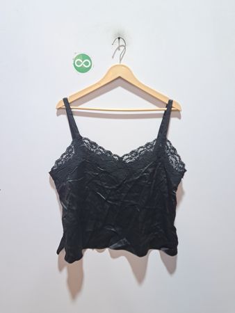 DONCASTER Schwarzes Spitzenbesatz-Cami-Oberteil Größe 14