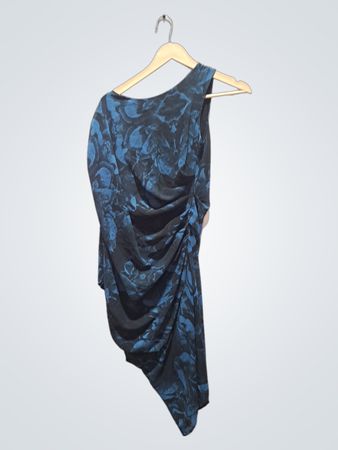 RELIGION Blaues geblümtes One-Shoulder-Kleid mit Raffung