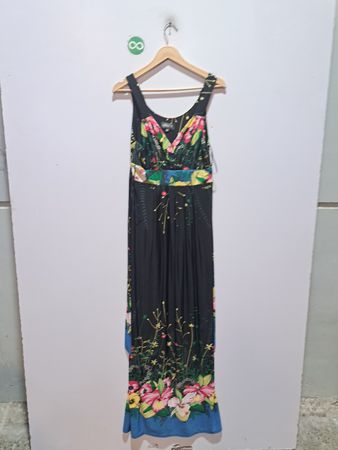 Apricot schwarzes florales Maxikleid