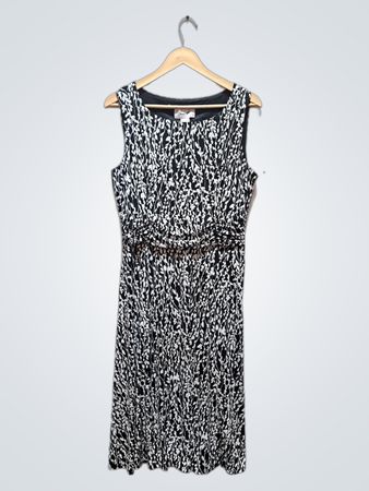 Jessica K schwarz-weißes Kleid mit Blattmuster
