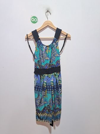 Rabbit Rabbit Designs Damen ärmelloses Kleid mit Paisley-Muster und schwarzem Gürtel