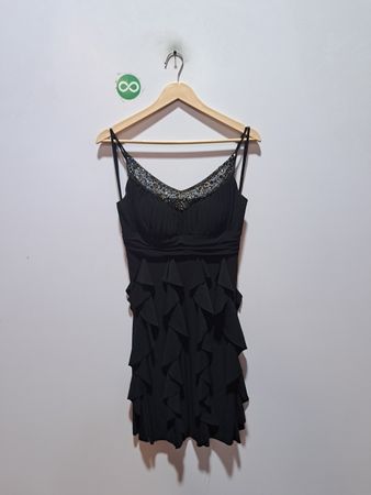 Betsy & Adam Schwarzes Rüschentunika-Kleid mit Spaghettiträgern