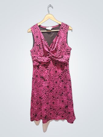 Ronni Nicole Pink & Brown Floral Print Ärmelloses Kleid mit gedrehtem Vorderteil