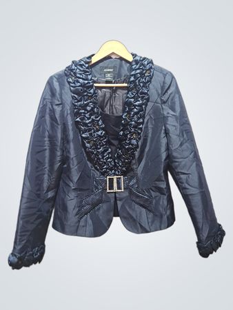 ASHRO Damen Schwarzer Blazer mit Rüschensaum und Kragen Größe 10