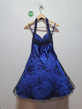 Jump Apparel Blaues, mit Blumen verzierter Neckholder-Kleid Größe 7/8