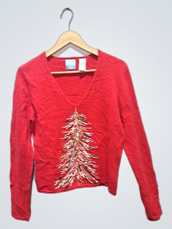 Roter Weihnachtsbaum V-Ausschnitt Pullover