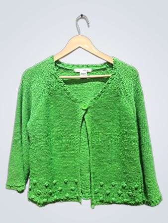 Grüne Strickjacke mit Knopfleiste und Noppenbund