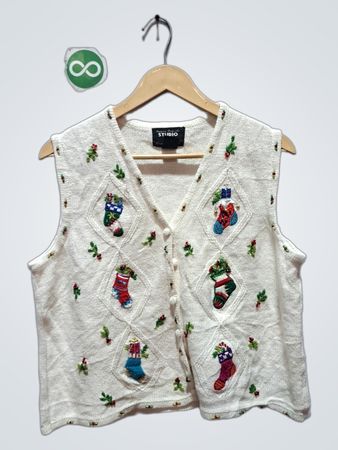 Damen Weihnachtsstrumpf Besticktes V-Ausschnitt Ärmelloses Top