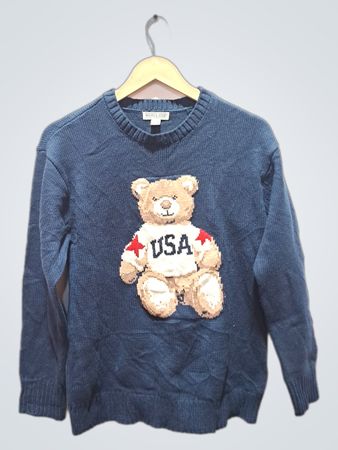 Mächtiger dunkelblauer Teddybär-USA-Pullover