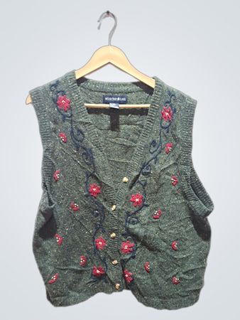 MOUNTAIN LAKE Women's grüne Weste mit floral bestickten Knöpfen