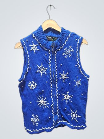 Hampshire Studio Schneeflocken Blaue ärmellose Strickweste