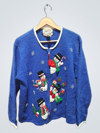 Blauer Schneemann Weihnachtspullover