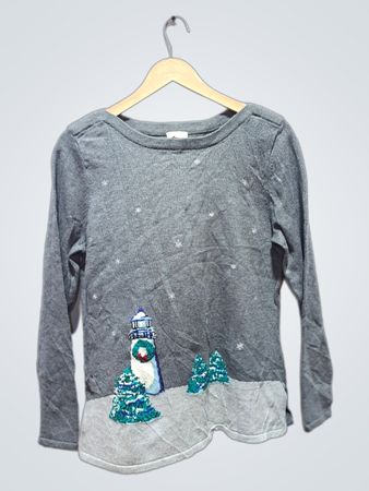 Talbots Petite Leuchtturm-Weihnachtspullover