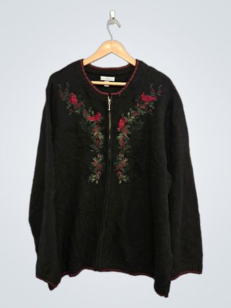 Croft & Barrow Black Cardinal bestickter Strick-Reißverschluss-Cardigan
