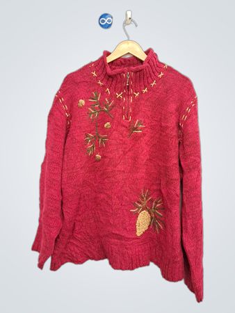 Coldwater Creek Damenpullover in Rosa mit besticktem Kiefernzapfen