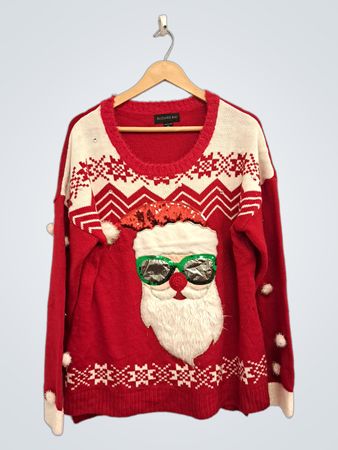 Blizzard Bay Herren Ugly Christmas Pullover Santa Pailletten Sonnenbrille