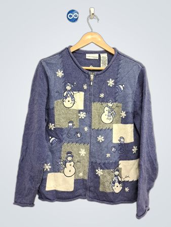 Croft & Barrow Petite Cardigan Patchwork con Pupazzo di Neve
