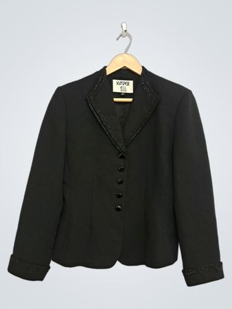 Kasper A.S.L. Petite schwarzer, perlenbesetzter Blazer