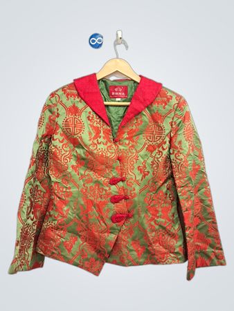 DELIAO PRINCESS Damen Grün- und Rot-Brokattjacke