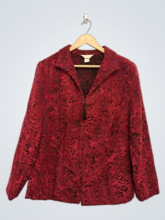 C. Banks Christopher & Banks Rot geblümte Reißverschlussjacke