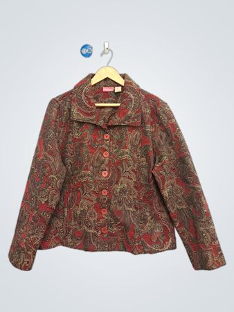 Appagallo Damenjacke mit rotem Paisley-Muster und Knopfleiste