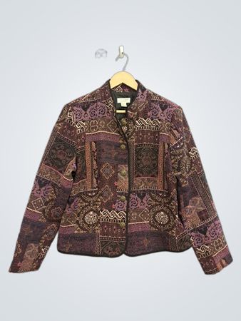 Christopher & Banks Women's Patchwork Tapestry Blazer Jacket