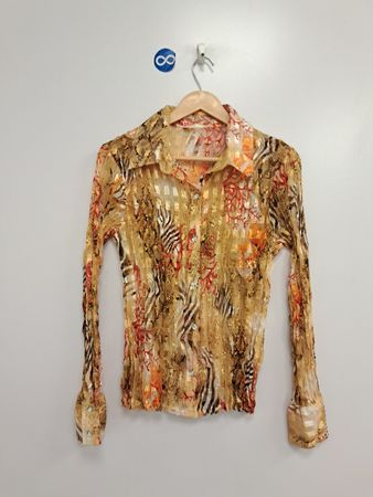 Transparente Bluse mit Animal-Print und Knopfleiste