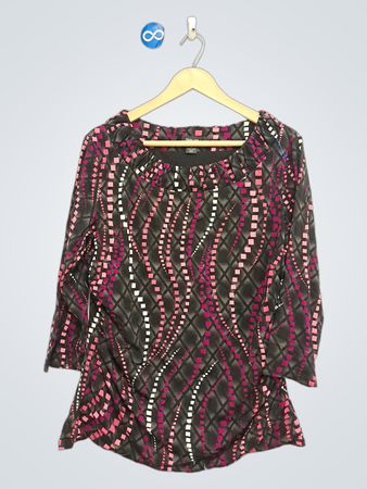 Style & Co. Damen Schwarze-pinke Bluse mit geometrischem Muster